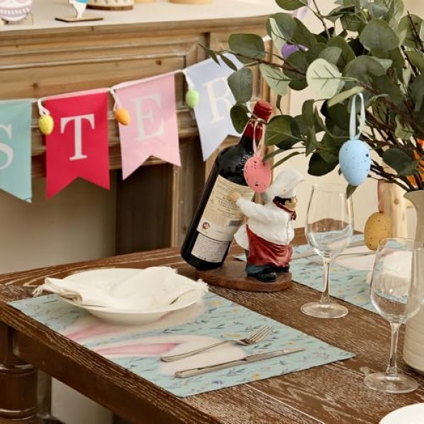 ARKENY 부활절 Placemats 12x18 인치 4 개 세트, 토끼 토끼 귀 꽃 봄 휴가 농가 파란색 삼베 실내 테이블 매트 장식 홈 AP554-4