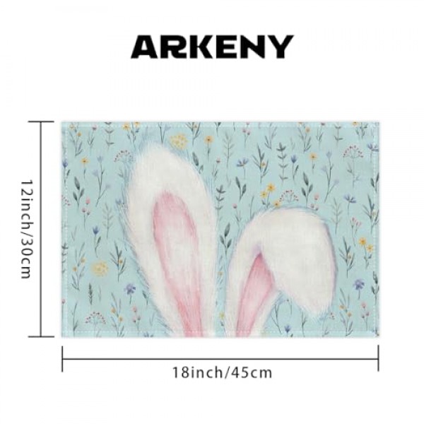 ARKENY 부활절 Placemats 12x18 인치 4 개 세트, 토끼 토끼 귀 꽃 봄 휴가 농가 파란색 삼베 실내 테이블 매트 장식 홈 AP554-4