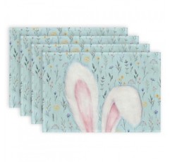 ARKENY 부활절 Placemats 12x18 인치 4 개 세트, 토끼 토끼 귀 꽃 봄 휴가 농가 파란색 삼베 실내 테이블 매트 장식 홈 AP554-4