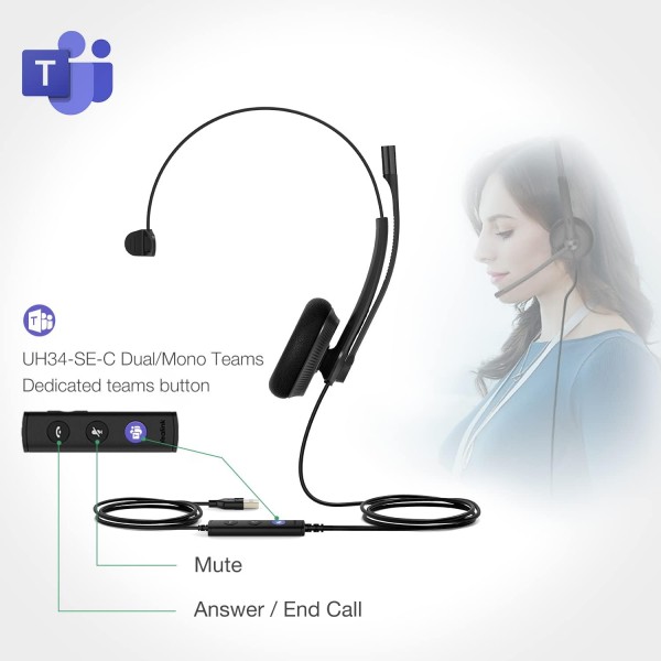 Yealink USB 헤드셋 UH34 모노 팀