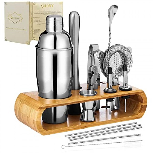 Mixology 칵테일 셰이커 세트| 바텐더 키트 | 스테인레스 스틸 25 OZ 대형 알코올 믹서 셰이커 세트 홈 바 세트 및 바 도구 바 카트 액세서리 알코올 음료 바 세트