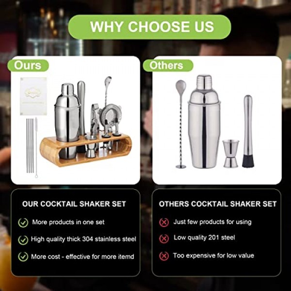 Mixology 칵테일 셰이커 세트| 바텐더 키트 | 스테인레스 스틸 25 OZ 대형 알코올 믹서 셰이커 세트 홈 바 세트 및 바 도구 바 카트 액세서리 알코올 음료 바 세트