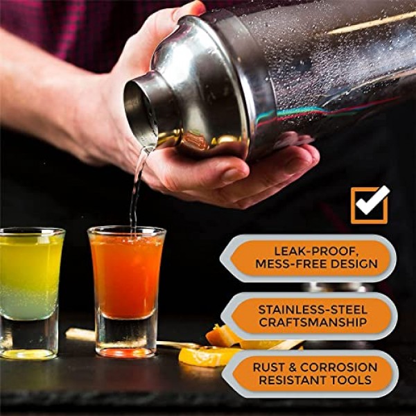Mixology 칵테일 셰이커 세트| 바텐더 키트 | 스테인레스 스틸 25 OZ 대형 알코올 믹서 셰이커 세트 홈 바 세트 및 바 도구 바 카트 액세서리 알코올 음료 바 세트