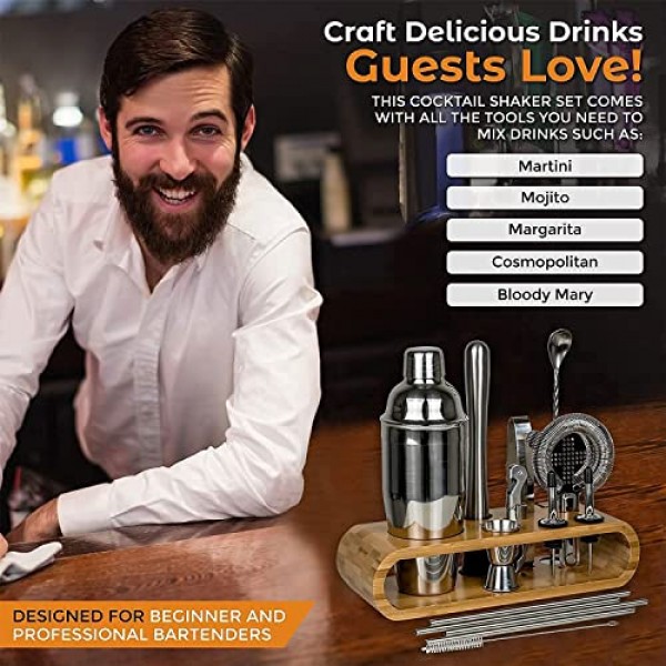 Mixology 칵테일 셰이커 세트| 바텐더 키트 | 스테인레스 스틸 25 OZ 대형 알코올 믹서 셰이커 세트 홈 바 세트 및 바 도구 바 카트 액세서리 알코올 음료 바 세트