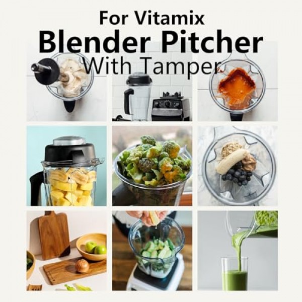 Vitamix 블렌더 투수 64온스(탬퍼 포함), vitamix 5200 교체 용기용, 5000 6300 7500 Pro200/500/750 vm0101/02/03/97 E310/320 교체, 클래식 C/상용/Explorian 시리즈, 5년 보증