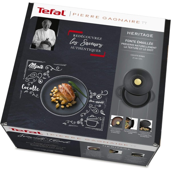 Tefal Pierre Gainire Heritage 캐서롤, 주철, 원형, 19cm/2.2L, 인덕션, E2230204, 블랙 19cm/2.2L 원형
