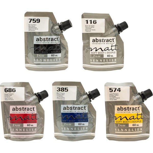 Sennelier 추상 아크릴 60ml 파우치, 기본 매트 컬러 5개 세트(10-121850)