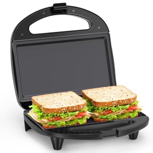 Snailar ABS07 샌드위치 메이커, 붙지 않는 플랫 플레이트가 있는 2조각 구운 치즈 메이커, 표시등, 멋진 터치 핸들, 손쉬운 청소 및 보관, 750W