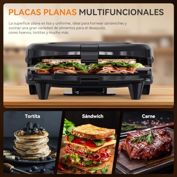 Snailar ABS07 샌드위치 메이커, 붙지 않는 플랫 플레이트가 있는 2조각 구운 치즈 메이커, 표시등, 멋진 터치 핸들, 손쉬운 청소 및 보관, 750W