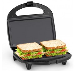 Snailar ABS07 샌드위치 메이커, 붙지 않는 플랫 플레이트가 있는 2조각 구운 치즈 메이커, 표시등, 멋진 터치 핸들, 손쉬운 청소 및 보관, 750W