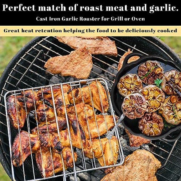 AOKDEER 마늘 로스터, 주방 그릴 오븐용 주철 마늘 로스터, 식당, 실내 또는 실외, 바베큐 그릴 마늘 도구, 피크닉 캠핑 파티오 뒷마당 요리용 마늘 베이커