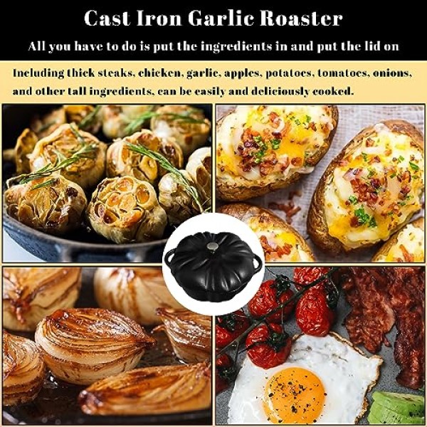 AOKDEER 마늘 로스터, 주방 그릴 오븐용 주철 마늘 로스터, 식당, 실내 또는 실외, 바베큐 그릴 마늘 도구, 피크닉 캠핑 파티오 뒷마당 요리용 마늘 베이커