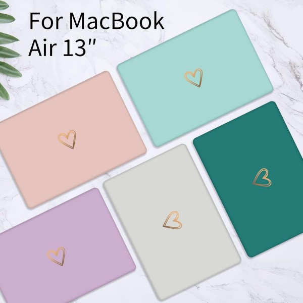 Vozehui MacBook Air 13 인치 케이스와 호환 2020 2019 2018 출시 A1932 A2179 M1 A2337 터치 ID, 키보드 커버가 있는 금색 및 귀여운 하트 패턴 플라스틱 하드 케이스 Air13(A2179 M1 A2337 A19