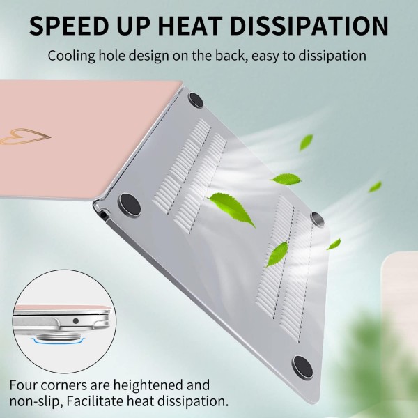 Vozehui MacBook Air 13 인치 케이스와 호환 2020 2019 2018 출시 A1932 A2179 M1 A2337 터치 ID, 키보드 커버가 있는 금색 및 귀여운 하트 패턴 플라스틱 하드 케이스 Air13(A2179 M1 A2337 A19