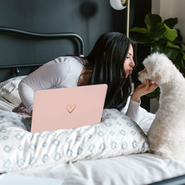 Vozehui MacBook Air 13 인치 케이스와 호환 2020 2019 2018 출시 A1932 A2179 M1 A2337 터치 ID, 키보드 커버가 있는 금색 및 귀여운 하트 패턴 플라스틱 하드 케이스 Air13(A2179 M1 A2337 A19