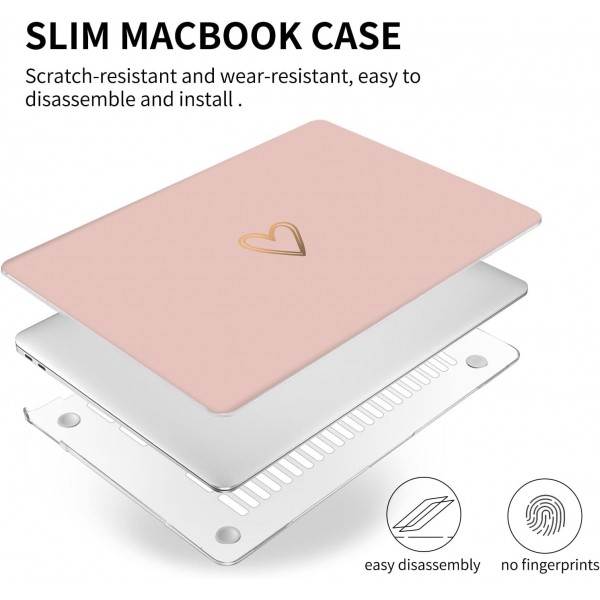 Vozehui MacBook Air 13 인치 케이스와 호환 2020 2019 2018 출시 A1932 A2179 M1 A2337 터치 ID, 키보드 커버가 있는 금색 및 귀여운 하트 패턴 플라스틱 하드 케이스 Air13(A2179 M1 A2337 A19