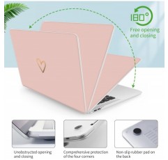 Vozehui MacBook Air 13 인치 케이스와 호환 2020 2019 2018 출시 A1932 A2179 M1 A2337 터치 ID, 키보드 커버가 있는 금색 및 귀여운 하트 패턴 플라스틱 하드 케이스 Air13(A2179 M1 A2337 A19