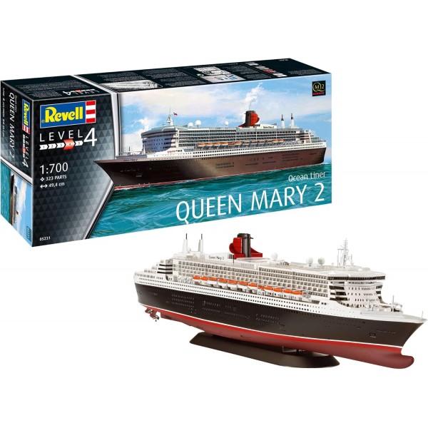 Revell 05231 1:700 Queen Mary 2 True to the Original 고급 모델 키트, 도색되지 않음, 미디엄