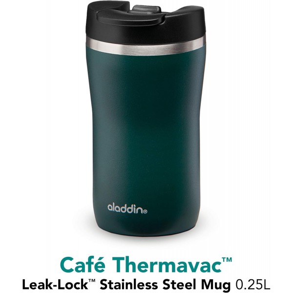 Aladdin Barista Café Thermavac 누수 방지 스테인레스 스틸 보온병 0.25L 바질 그린 - 누수 방지 머그 - 보온용 커피 머그 - 2.5시간 동안 뜨겁게 유지 - BPA 없음 - 식기세척기 사