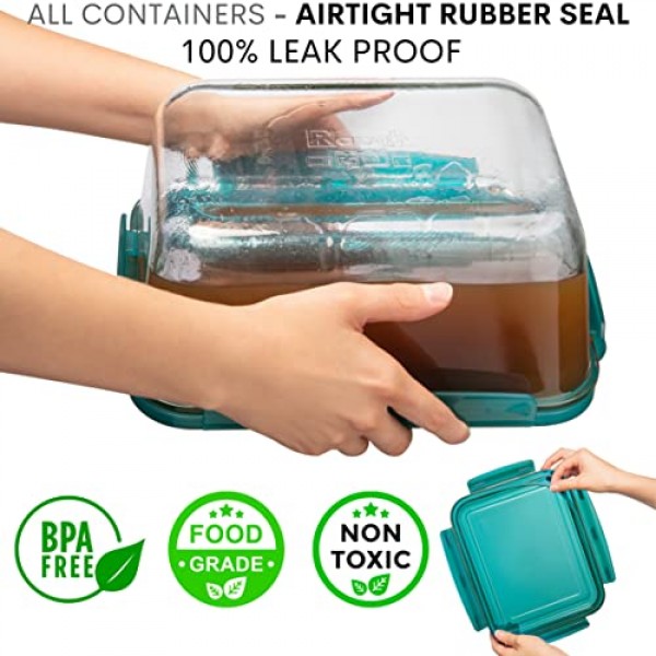 파란색 잠금 뚜껑이 있는 14컵/112온스 대형 유리 식품 보관 용기. 음식, 야채 또는 과일을 보관하는 데 사용됩니다. 베이킹 캐서롤, 라자냐, 베이킹, 닭고기 구이 및 기