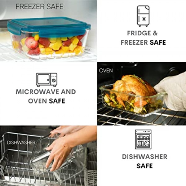 파란색 잠금 뚜껑이 있는 14컵/112온스 대형 유리 식품 보관 용기. 음식, 야채 또는 과일을 보관하는 데 사용됩니다. 베이킹 캐서롤, 라자냐, 베이킹, 닭고기 구이 및 기
