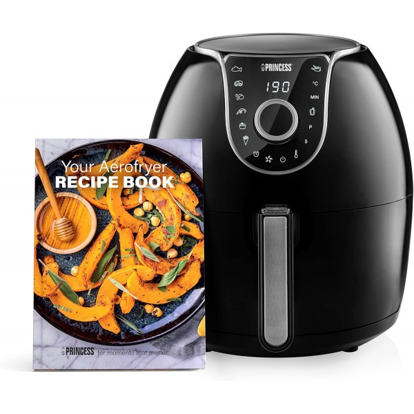 5.2리터의 Princess XXL 핫 에어 프라이어 - 에너지 소비량 62.2% 감소 - 디지털 디스플레이 및 수동 제어 - 8가지 프로그램 - Aerofryer 182055