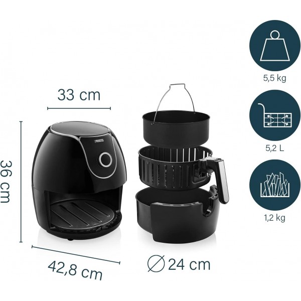 5.2리터의 Princess XXL 핫 에어 프라이어 - 에너지 소비량 62.2% 감소 - 디지털 디스플레이 및 수동 제어 - 8가지 프로그램 - Aerofryer 182055