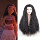 소녀 성인 Animie Polyne Princess Moana 가발 80cm 긴 물결 모양의 합성 머리 의상 가발 (검정/갈색) + 그림과 같이 가발 모자