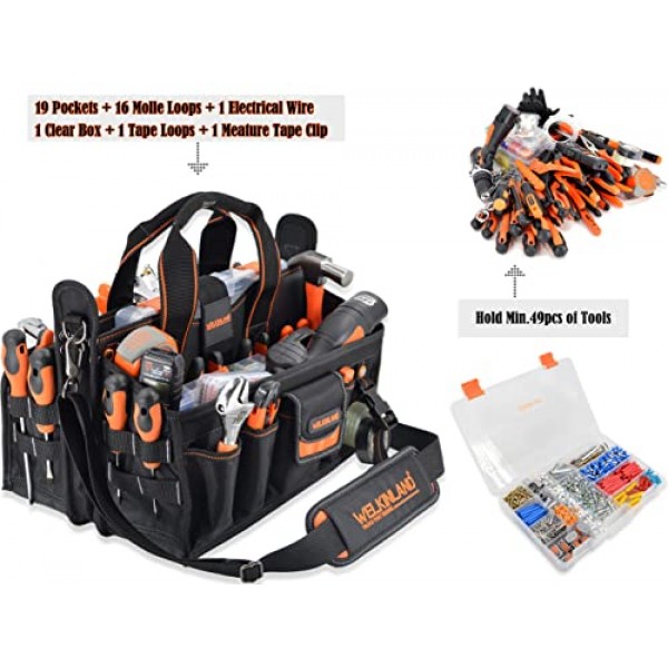 19포켓 도구 토트백, 도구 가방 정리함, 전기 기사 도구 가방, HVAC 도구 가방, 도구 캐디, 전기 기사용 도구 가방, 소켓 정리 도구 상자가 포함된 도구 토트 백, 전기 및 