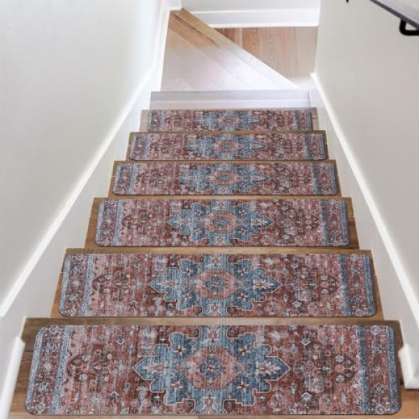 OJIA 나무 계단용 추가 미끄럼 방지 계단 밟기, 30X8 실내 계단 런너 미끄럼 방지 계단 깔개 개, 어린이 및 장로용 안전 매트, 고무 뒷면 계단 밟기 계단 커버(15PC)