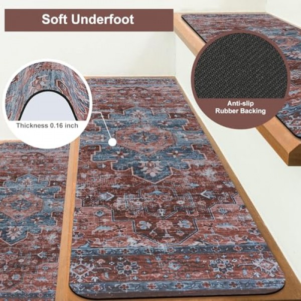 OJIA 나무 계단용 추가 미끄럼 방지 계단 밟기, 30X8 실내 계단 런너 미끄럼 방지 계단 깔개 개, 어린이 및 장로용 안전 매트, 고무 뒷면 계단 밟기 계단 커버(15PC)