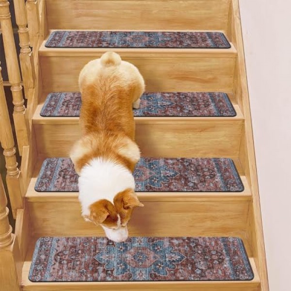 OJIA 나무 계단용 추가 미끄럼 방지 계단 밟기, 30X8 실내 계단 런너 미끄럼 방지 계단 깔개 개, 어린이 및 장로용 안전 매트, 고무 뒷면 계단 밟기 계단 커버(15PC)