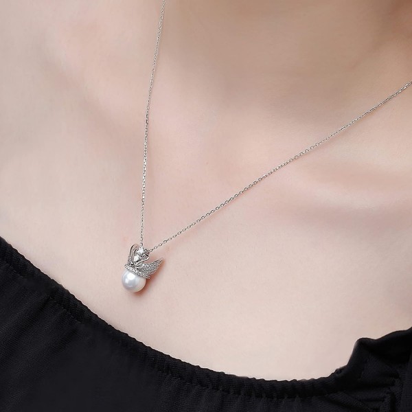 Presentski 백조 진주 목걸이 스털링 실버 6월 탄생석 하트 크라운 눈부신 백조 목걸이 두 백조 동물 진주 펜던트 여성용 선물