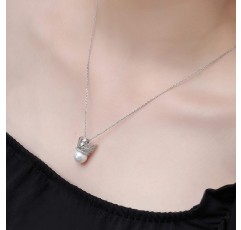 Presentski 백조 진주 목걸이 스털링 실버 6월 탄생석 하트 크라운 눈부신 백조 목걸이 두 백조 동물 진주 펜던트 여성용 선물