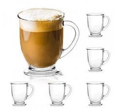 15온스/450ml 유리 커피 머그 투명 커피 컵(손잡이 포함)은 라떼, 카푸치노, 에스프레소 커피, 차 및 뜨거운 음료에 적합하며 6개 세트