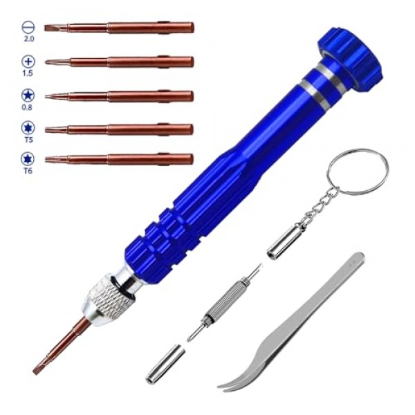 5-in-1 미니 드라이버, 안경 드라이버, 안경 수리 키트, 시계, 노트북, 전자 제품, 보석 등을 위한 자석 드라이버 세트(파란색)