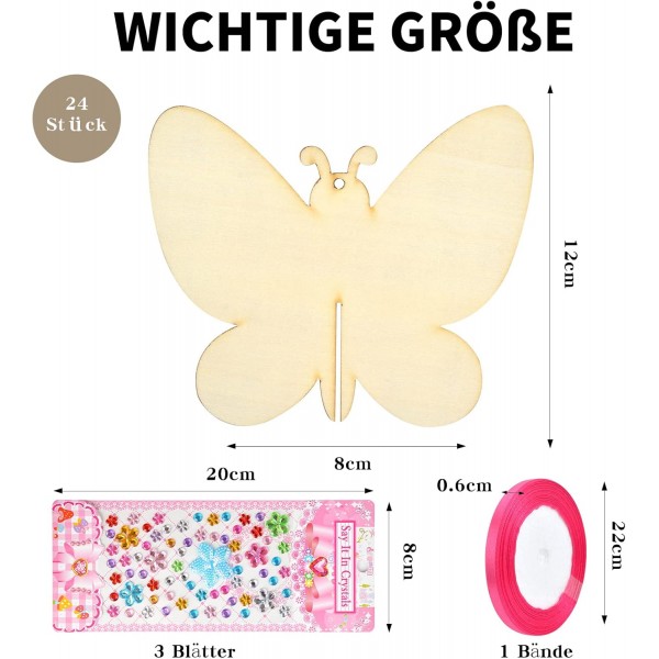 BEIMEIII 12 Pcs 3D 나무 나비 미완성 된 나무 나비 나무 나비 공예 새틴 리본으로 아이 그림 DIY 공예에 대 한 스티커