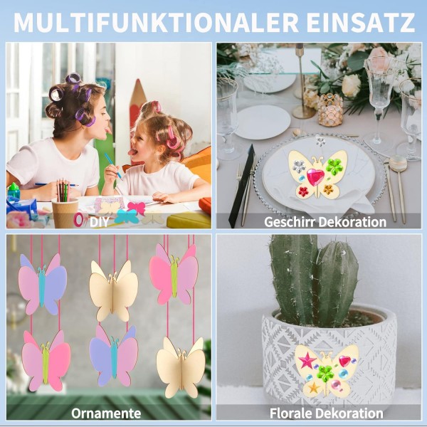 BEIMEIII 12 Pcs 3D 나무 나비 미완성 된 나무 나비 나무 나비 공예 새틴 리본으로 아이 그림 DIY 공예에 대 한 스티커