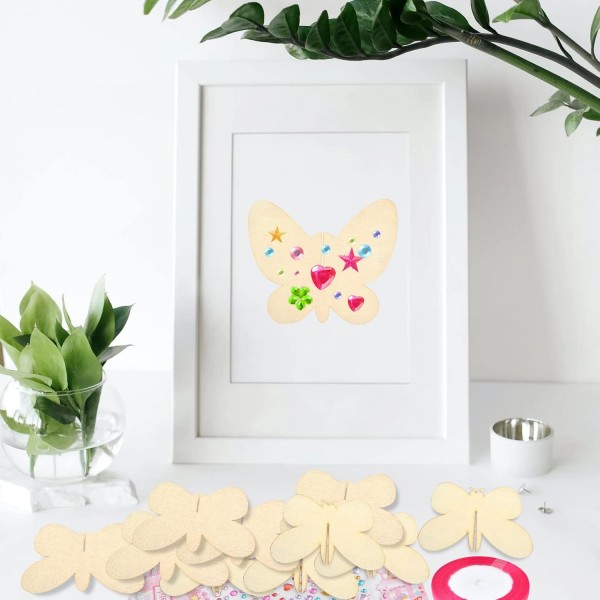 BEIMEIII 12 Pcs 3D 나무 나비 미완성 된 나무 나비 나무 나비 공예 새틴 리본으로 아이 그림 DIY 공예에 대 한 스티커