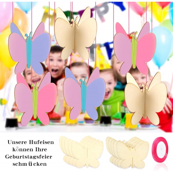 BEIMEIII 12 Pcs 3D 나무 나비 미완성 된 나무 나비 나무 나비 공예 새틴 리본으로 아이 그림 DIY 공예에 대 한 스티커