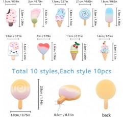 Sunnyclue 1 상자 50pcs 아이스크림 수지 매력 카보 숑 롤리팝 수지 점액 매력 혼합 색상 플랫 백 수지 버튼 카보 숑 액세서리 장식품 DIY Scrapbooking 공예 장식