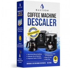 디스케일링 파우더 솔루션(6회용) 커피머신 디스케일러 클리너 | Breville Keurig Nespresso Delonghi Ninja와 호환 가능 | 자동 커피 포트, 메이커, 에스프레소 머신의 석회질을 