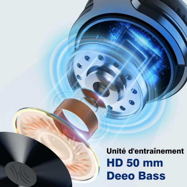 OneOdio 블루투스 헤드폰 80시간 재생 스테레오 헤드폰 HiFi 50mm 스피커 내장 마이크 CVC 8.0 헤드폰 무선 스마트폰 PC에 편리 노트북 프로 C 다크 블랙