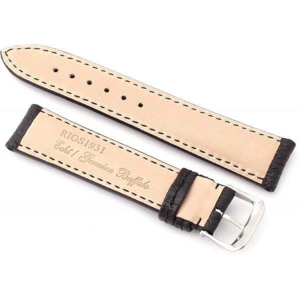 RIOS 1931 남녀공용 시계 스트랩, 버팔로 가죽, ​​모델 콜로라도, 20mm 블랙