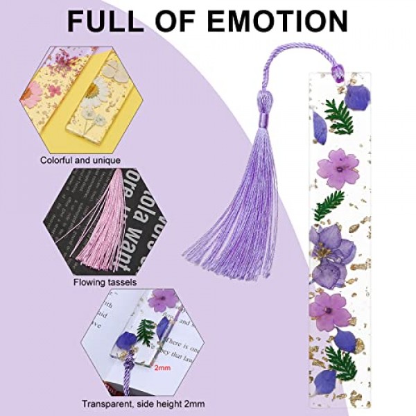 여성용 책갈피, Kaluofan 술이 있는 2PCS 말린 꽃 책갈피, 내구성이 뛰어난 수제 말린 꽃 수지 책갈피, 예쁘고 독서 관심 증가