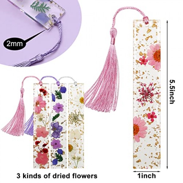 여성용 책갈피, Kaluofan 술이 있는 2PCS 말린 꽃 책갈피, 내구성이 뛰어난 수제 말린 꽃 수지 책갈피, 예쁘고 독서 관심 증가