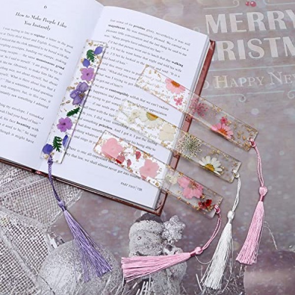 여성용 책갈피, Kaluofan 술이 있는 2PCS 말린 꽃 책갈피, 내구성이 뛰어난 수제 말린 꽃 수지 책갈피, 예쁘고 독서 관심 증가