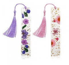 여성용 책갈피, Kaluofan 술이 있는 2PCS 말린 꽃 책갈피, 내구성이 뛰어난 수제 말린 꽃 수지 책갈피, 예쁘고 독서 관심 증가