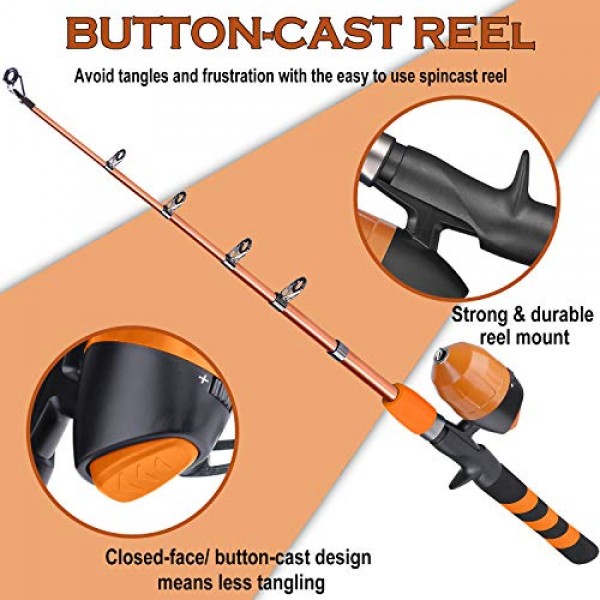 PLUSINNO 어린이용 낚시 세트, 낚시 릴과 낚시 미끼가 포함된 텔레스코픽 낚싯대, 소년, 소녀, 청소년을 위한 바닷물 담수용 낚시 액세서리 및 운반 가방