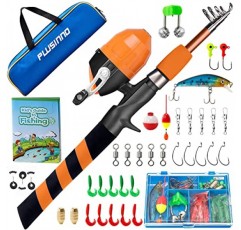 PLUSINNO 어린이용 낚시 세트, 낚시 릴과 낚시 미끼가 포함된 텔레스코픽 낚싯대, 소년, 소녀, 청소년을 위한 바닷물 담수용 낚시 액세서리 및 운반 가방